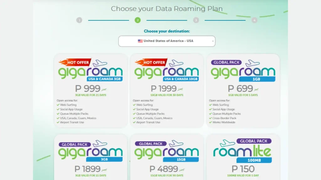 Select your roaming plan